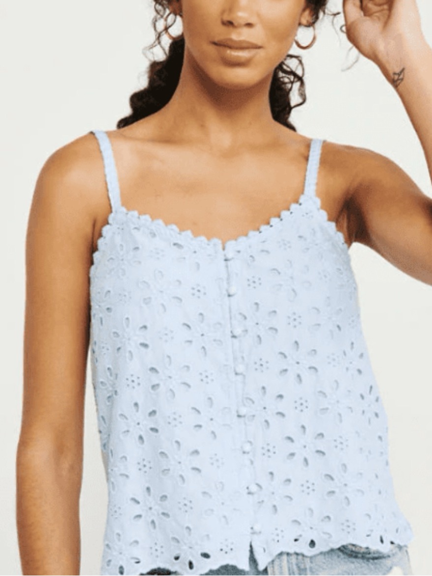 Abercrombie & Fitch Button-Front Eyelet Cami In Light Blue Size M